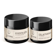 The Essentials Bundle XR supplement jars featuring Essentials I XR and Cell Activator XR NMN by Juvina Bioscience.