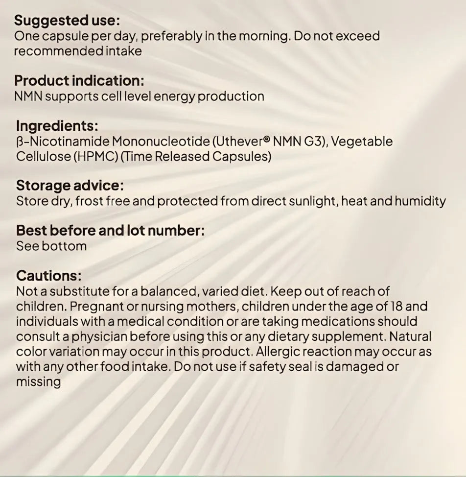 Juvina Bioscience Cell Activator XR product label detailing suggested daily use, indication for cellular energy, and Uthever NMN G3 ingredients.