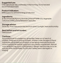 Back label for Juvina Bioscience Cell Activator XR showing daily NMN capsule dosage instructions, storage advice, and safety cautions.